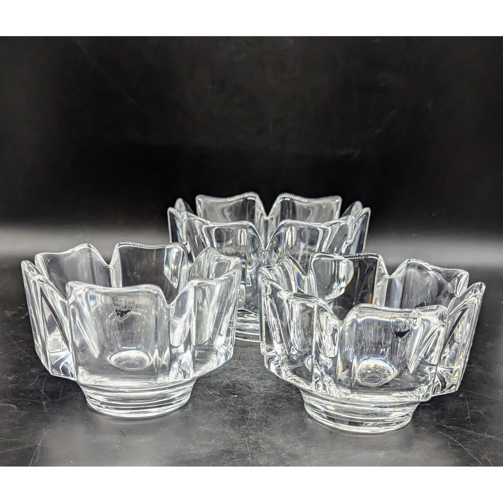 Lot/3 Vintage Orrefors Lars Hellsten Corona Bowl Votive Holder Crystal